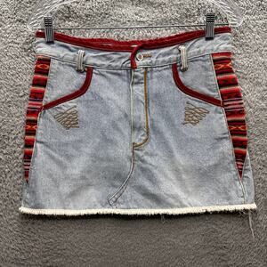 JOUJOU Denim Skirt Women's Small? Embroidered Native American Accents Distressed
